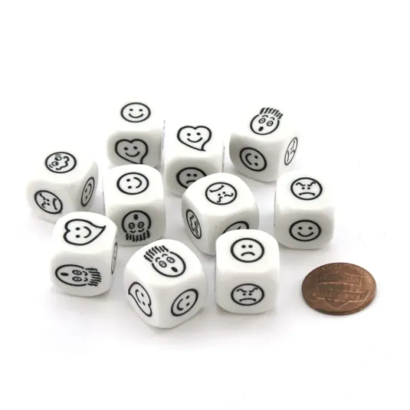 Dice>10 D6 Smiley Face Emotions Dice - Happy, Sad, Surprised, Anger, Love, Confusion - Your Source for Gaming Essentials
