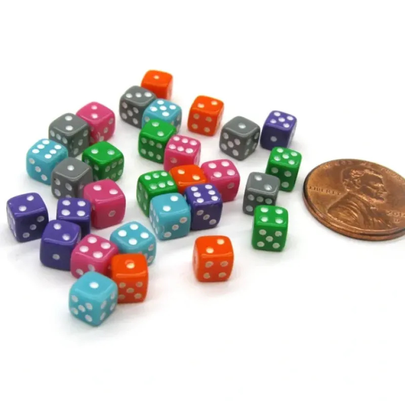 Dice>30 Deluxe Rounded Corner Six Sided D6 5mm .197 Inch Small Tiny Dice - 6 Assorted - Your Source for Gaming Essentials