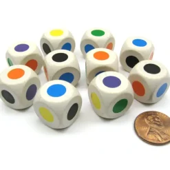 Dice>10 Pack Single Spot 16mm Wood Dice-Colors: Purple Blue Orange Green Yellow Black - Your Source for Gaming Essentials