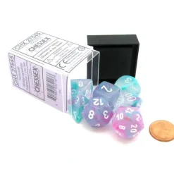 Dice>7 Piece Polyhedral DnD Nebula Dice Set with Luminary - Wisteria with White - Your Source for Gaming Essentials