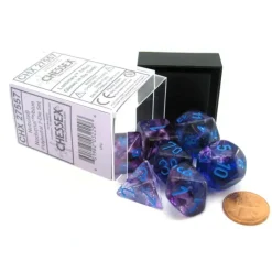 Dice>7 Piece Polyhedral DnD Nebula Dice Set with Luminary - Nocturnal with Blue - Your Source for Gaming Essentials