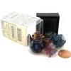 Dice>7 Piece Polyhedral DnD Nebula Dice Set with Luminary - Primary with Blue Numbers - Your Source for Gaming Essentials