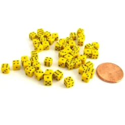 Dice>50 Six Sided D6 5mm .197 Inch Die Small Tiny Mini Miniature Yellow Dice - Your Source for Gaming Essentials