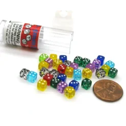 Dice>30 Six Sided D6 5mm .197 Inch Transparent Die Tiny Mini MultiColored Clear Dice - Your Source for Gaming Essentials