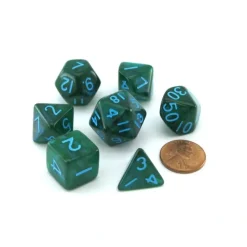 Dice>Acrylic Stardust 7-Die Polyhedral 16mm Dice Set - Green with Blue Numbers - Your Source for Gaming Essentials