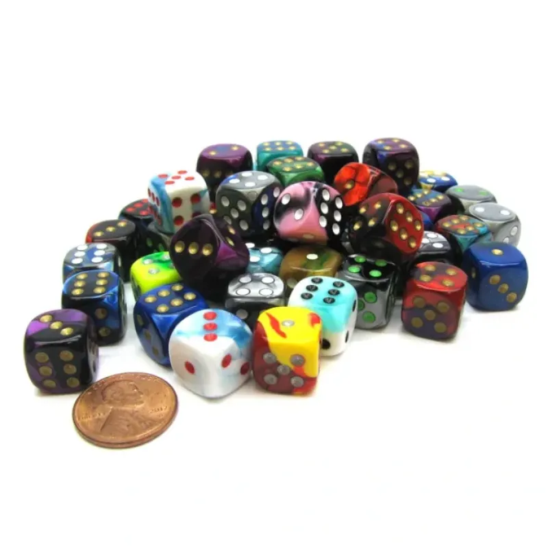 Dice>Bag of 50 Assorted Loose Gemini 12mm D6 with Pip - Your Source for Gaming Essentials