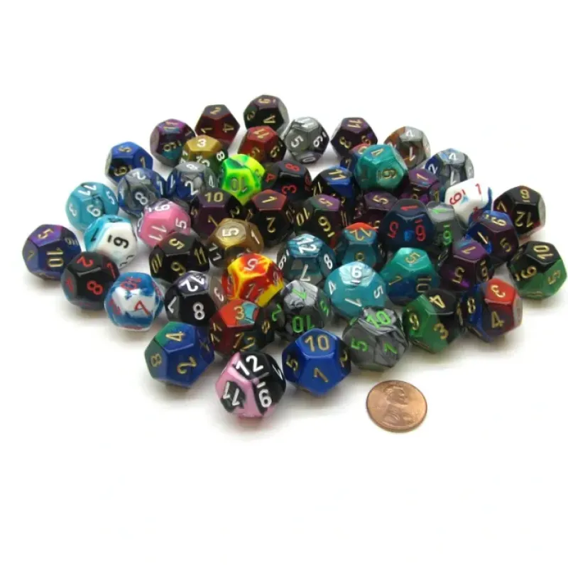 Dice>Bag of 50 Assorted Loose Gemini D12 Chessex Dice - Your Source for Gaming Essentials