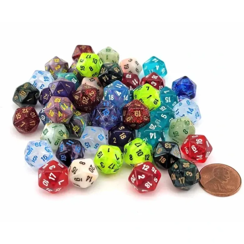Dice>Bag of 50 Assorted Loose Mini 12mm D20 Dice - Your Source for Gaming Essentials