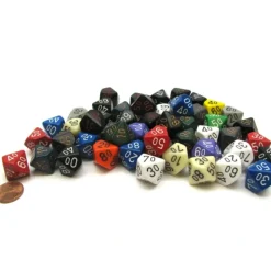 Dice>Bag of 50 Assorted Loose Opaque Polyhedral 16mm Tens D10 Dice - Your Source for Gaming Essentials