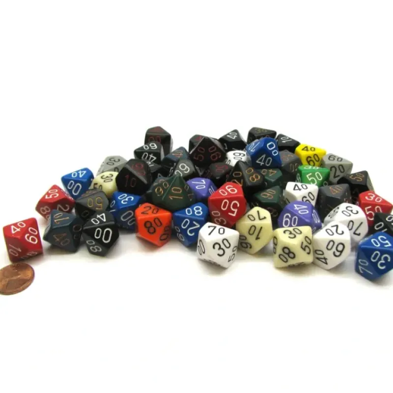 Dice>Bag of 50 Assorted Loose Opaque Polyhedral 16mm Tens D10 Dice - Your Source for Gaming Essentials