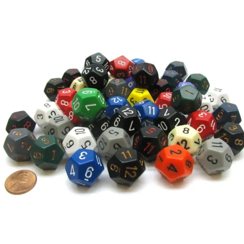 Dice>Bag of 50 Assorted Loose Opaque Polyhedral 18mm D12 Dice - Your Source for Gaming Essentials