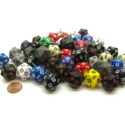 Dice>Bag of 50 Assorted Loose Opaque Polyhedral 19mm D20 Dice - Your Source for Gaming Essentials