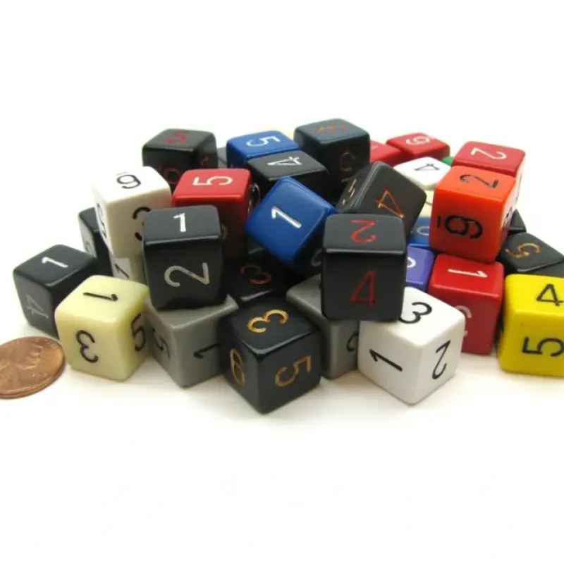 Dice>Bag of 50 Assorted Loose Opaque Polyhedral D6 Numbered Dice - Your Source for Gaming Essentials