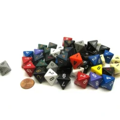 Dice>Bag of 50 Assorted Loose Opaque Polyhedral 15mm D8 Dice - Your Source for Gaming Essentials
