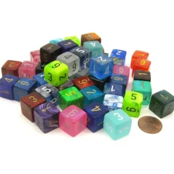 Dice>Bag of 50 Assorted Loose Signature Polyhedral Numbered 15mm D6 Dice - Your Source for Gaming Essentials