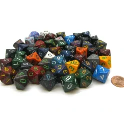 Dice>Bag Of 50 Assorted Loose Speckled Polyhedral 16mm D10 Chessex Dice - Your Source for Gaming Essentials