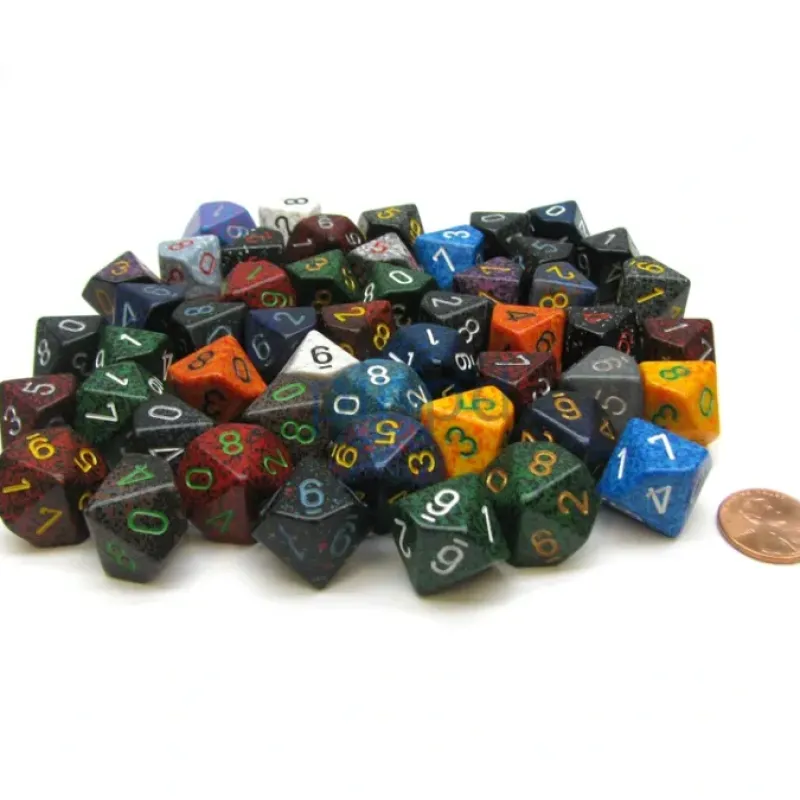 Dice>Bag Of 50 Assorted Loose Speckled Polyhedral 16mm D10 Chessex Dice - Your Source for Gaming Essentials