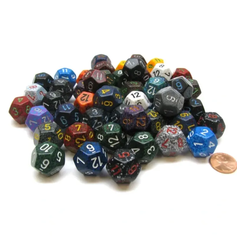 Dice>Bag Of 50 Assorted Loose Speckled Polyhedral 19mm D12 Chessex Dice - Your Source for Gaming Essentials