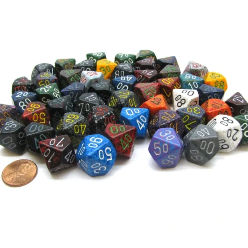 Dice>Bag of 50 Assorted Loose Speckled Polyhedral 16mm Tens D10 Dice - Your Source for Gaming Essentials