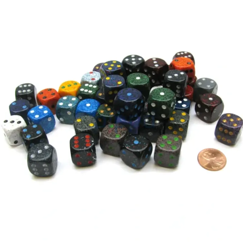 Dice>Bag Of 50 Assorted Loose Speckled 16mm D6 Chessex Dice with Pips - Your Source for Gaming Essentials