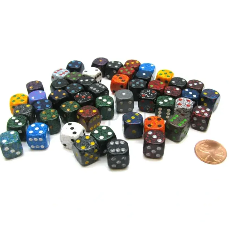 Dice>Bag Of 50 Assorted Loose Speckled 12mm D6 Chessex Dice with Pips - Your Source for Gaming Essentials