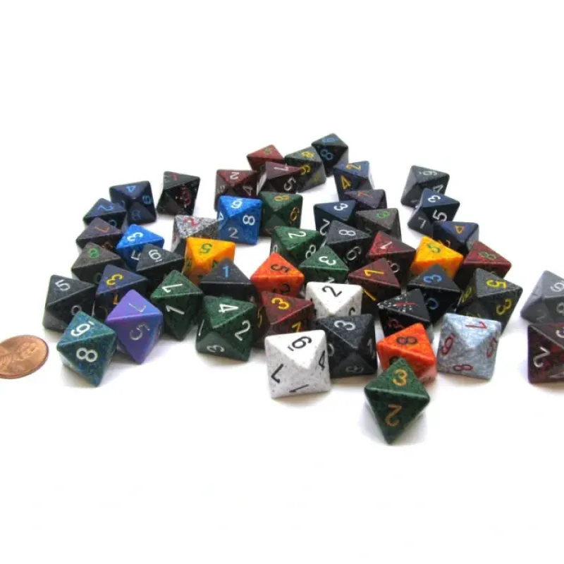 Dice>Bag of 50 Assorted Loose Speckled Polyhedral 15mm D8 Dice - Your Source for Gaming Essentials