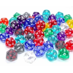 Dice>Bag of 50 Assorted Loose Translucent d20 Dice - Your Source for Gaming Essentials