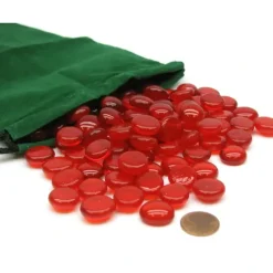Board Games>Bag of 100 Blood Stone Gaming Glass Stones with Green 6x9" Cloth Storage Bag - Your Source for Gaming Essentials