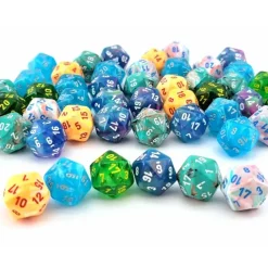 Dice>Bag of 50 d20s Dice Menagerie #10 - Marble, Festive, and Borealis Mix - Your Source for Gaming Essentials