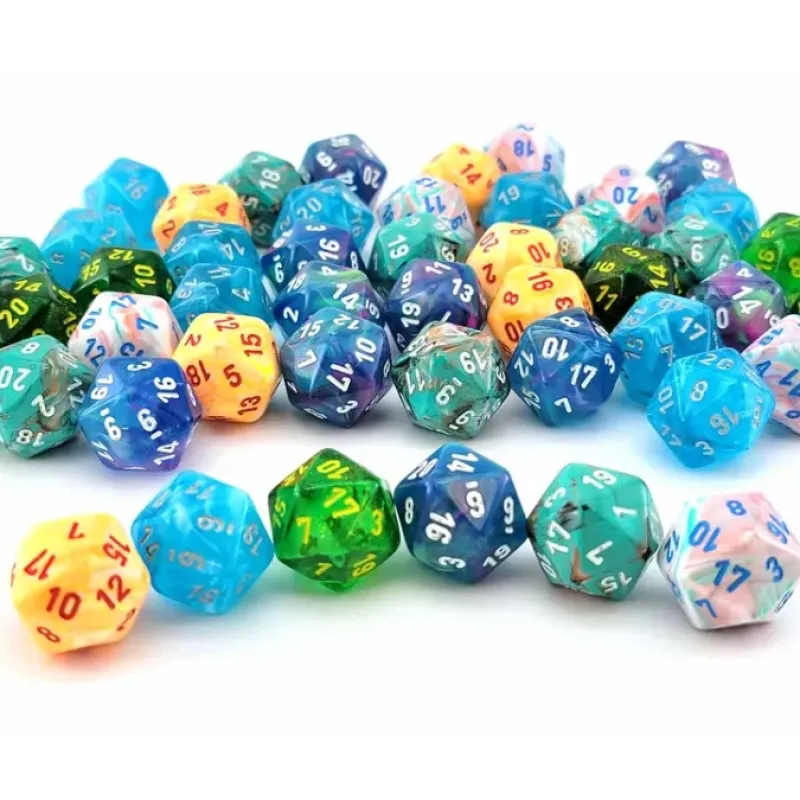 Dice>Bag of 50 d20s Dice Menagerie #10 - Marble, Festive, and Borealis Mix - Your Source for Gaming Essentials
