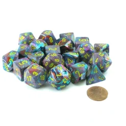 Dice>Bag of 20 Festive Polyhedral Dice - Mosaic with Yellow Numbers - Your Source for Gaming Essentials