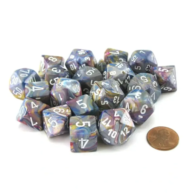Dice>Bag of 20 Festive Polyhedral Dice - Carousel with White Numbers - Your Source for Gaming Essentials