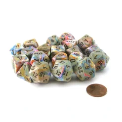 Dice>Bag of 20 Festive Polyhedral Dice - Vibrant with Brown Numbers - Your Source for Gaming Essentials