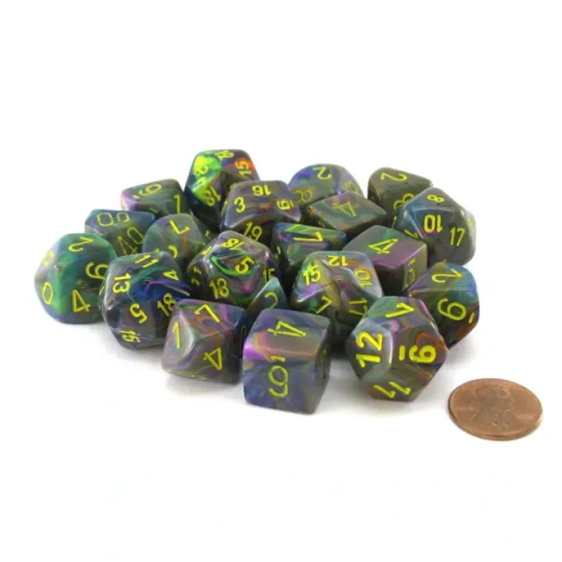 Dice>Bag of 20 Festive Polyhedral Dice - Rio with Yellow Numbers - Your Source for Gaming Essentials