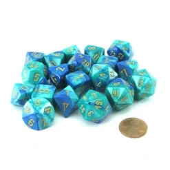 Dice>Bag of 20 Gemini Polyhedral Dice - Blue-Teal with Gold Numbers - Your Source for Gaming Essentials