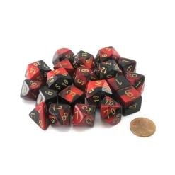 Dice>Bag of 20 Gemini Polyhedral Dice - Black-Red with Gold Numbers - Your Source for Gaming Essentials
