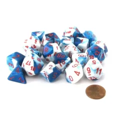 Dice>Bag of 20 Gemini Polyhedral Dice - Astral Blue-White with Red Numbers - Your Source for Gaming Essentials