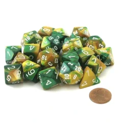 Dice>Bag of 20 Gemini Polyhedral Dice - Gold-Green with White Numbers - Your Source for Gaming Essentials