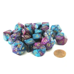Dice>Bag of 20 Gemini Polyhedral Dice - Purple-Teal with Gold Numbers - Your Source for Gaming Essentials