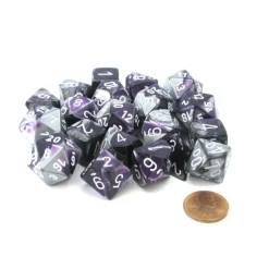Dice>Bag of 20 Gemini Polyhedral Dice- Purple-Steel with White Numbers - Your Source for Gaming Essentials