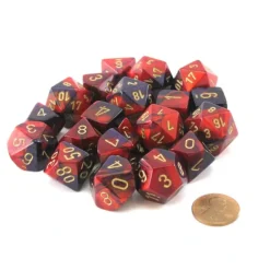 Dice>Bag of 20 Gemini Polyhedral Dice - Purple-Red with Gold Numbers - Your Source for Gaming Essentials