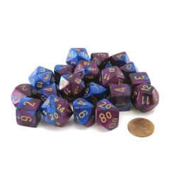 Dice>Bag of 20 Gemini Polyhedral Dice - Blue-Purple with Gold Numbers - Your Source for Gaming Essentials