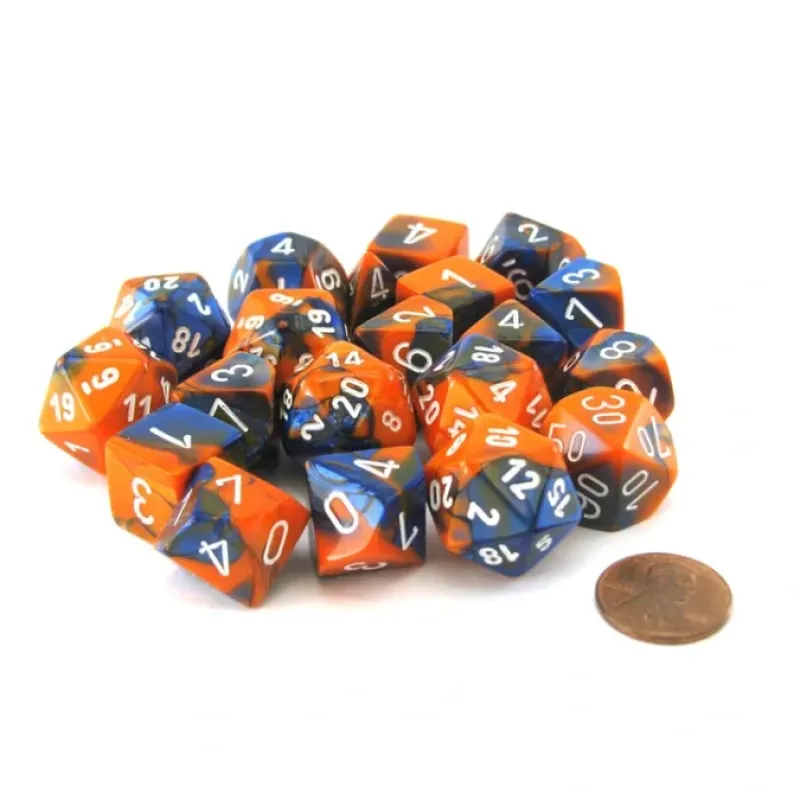 Dice>Bag of 20 Gemini Polyhedral Dice - Blue-Orange with White Numbers - Your Source for Gaming Essentials