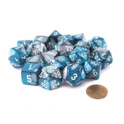 Dice>Bag of 20 Gemini Polyhedral Dice - Steel-Teal with White Numbers - Your Source for Gaming Essentials
