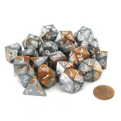 Dice>Bag of 20 Gemini Polyhedral Dice- Copper-Steel with White Numbers - Your Source for Gaming Essentials
