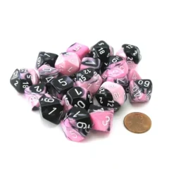 Dice>Bag of 20 Gemini Polyhedral Dice - Black-Pink with White Numbers - Your Source for Gaming Essentials