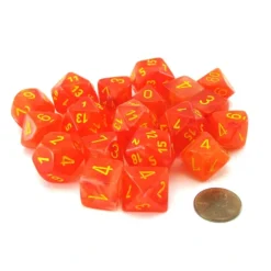 Dice>Bag of 20 Ghostly Glow Polyhedral Dice - Orange with Yellow Numbers - Your Source for Gaming Essentials