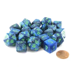 Dice>Bag of 20 Lustrous Polyhedral Dice - Dark Blue with Green Numbers - Your Source for Gaming Essentials
