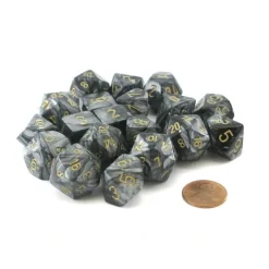 Dice>Bag of 20 Lustrous Polyhedral Dice - Black with Gold Numbers - Your Source for Gaming Essentials