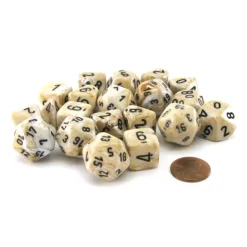Dice>Bag of 20 Marble Polyhedral Dice - Ivory with Black Numbers - Your Source for Gaming Essentials